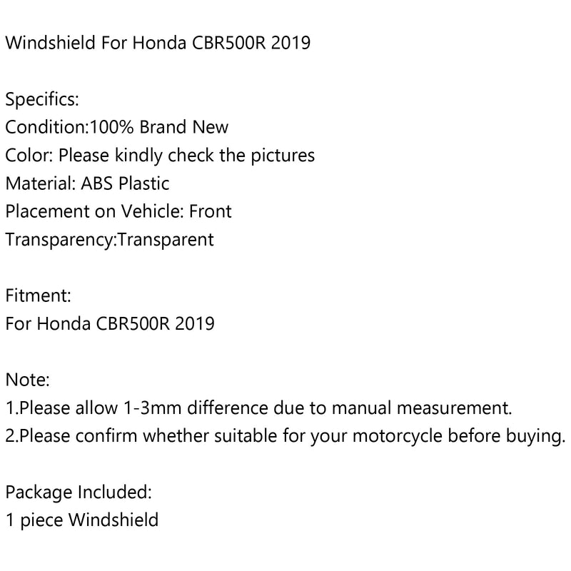 1 parabrisas de plástico ABS para motocicleta Honda CBR500R CBR 500 R 2019-2022 genérico