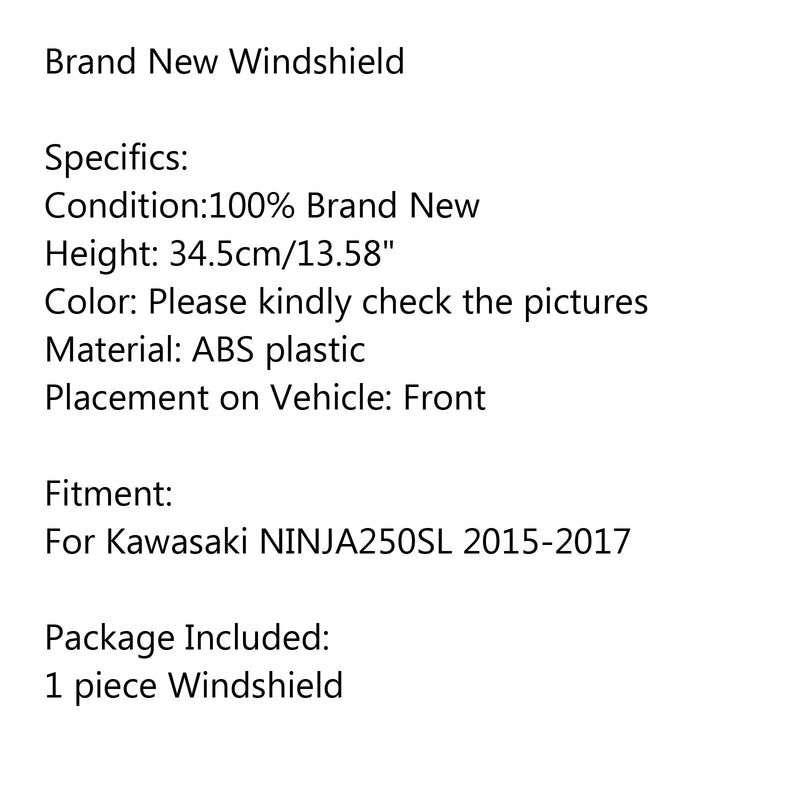 ABS الزجاج الأمامي للدراجات النارية لكاواساكي نينجا 250SL 2015-2017 عام