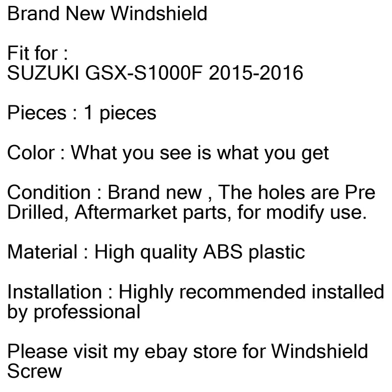 Windscreen Windshield for SUZUKI GSX-S1000F (2015-2020) 2 Color Generic