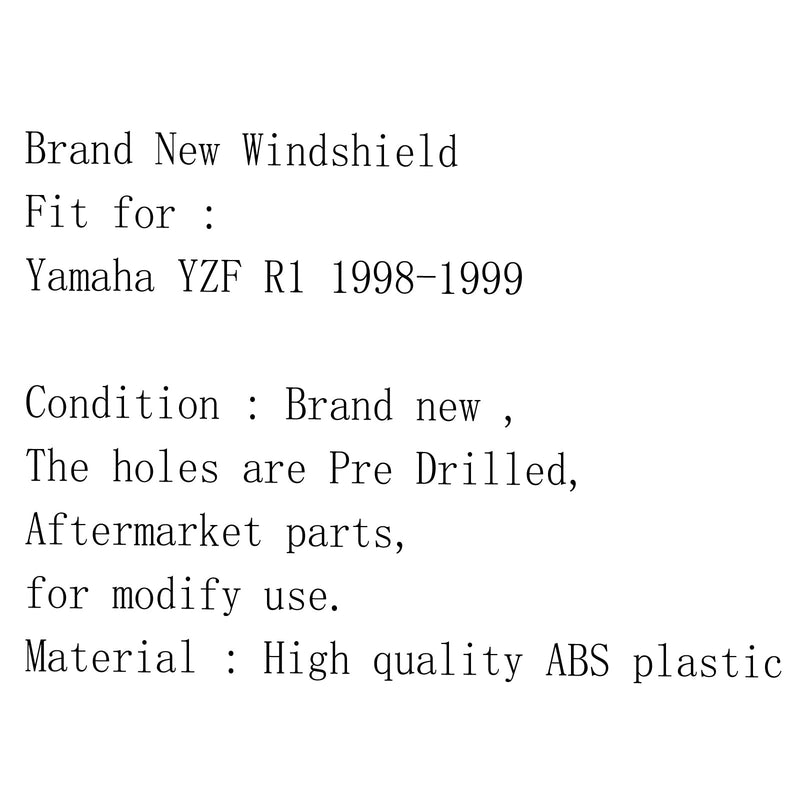 Parabrisas parabrisas doble burbuja para Yamaha YZFR1 (1998-1999) 8 colores genéricos