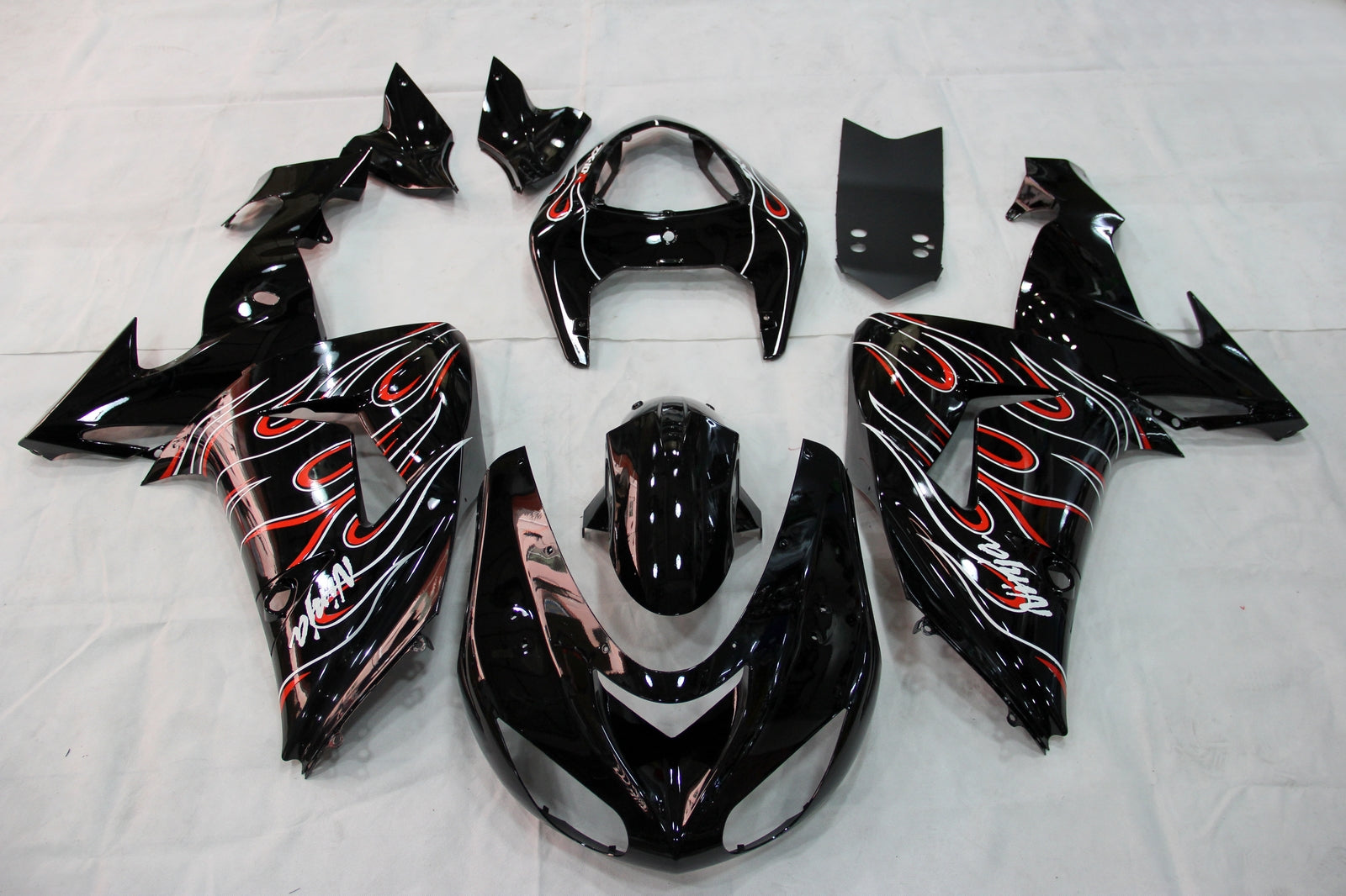 Fairings 2006-2007 Kawasaki ZX 10R Black Red Flame  Generic