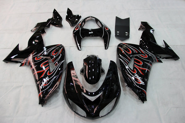 Fairings 2006-2007 Kawasaki ZX 10R أسود أحمر لهب عام