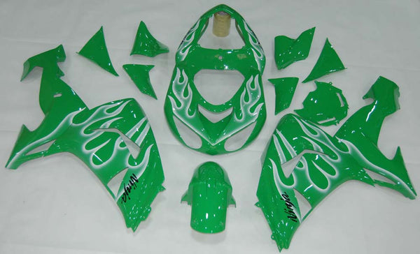 Fairings 2006-2007 Kawasaki ZX 10R Green &amp; White Flame Ninja Generic