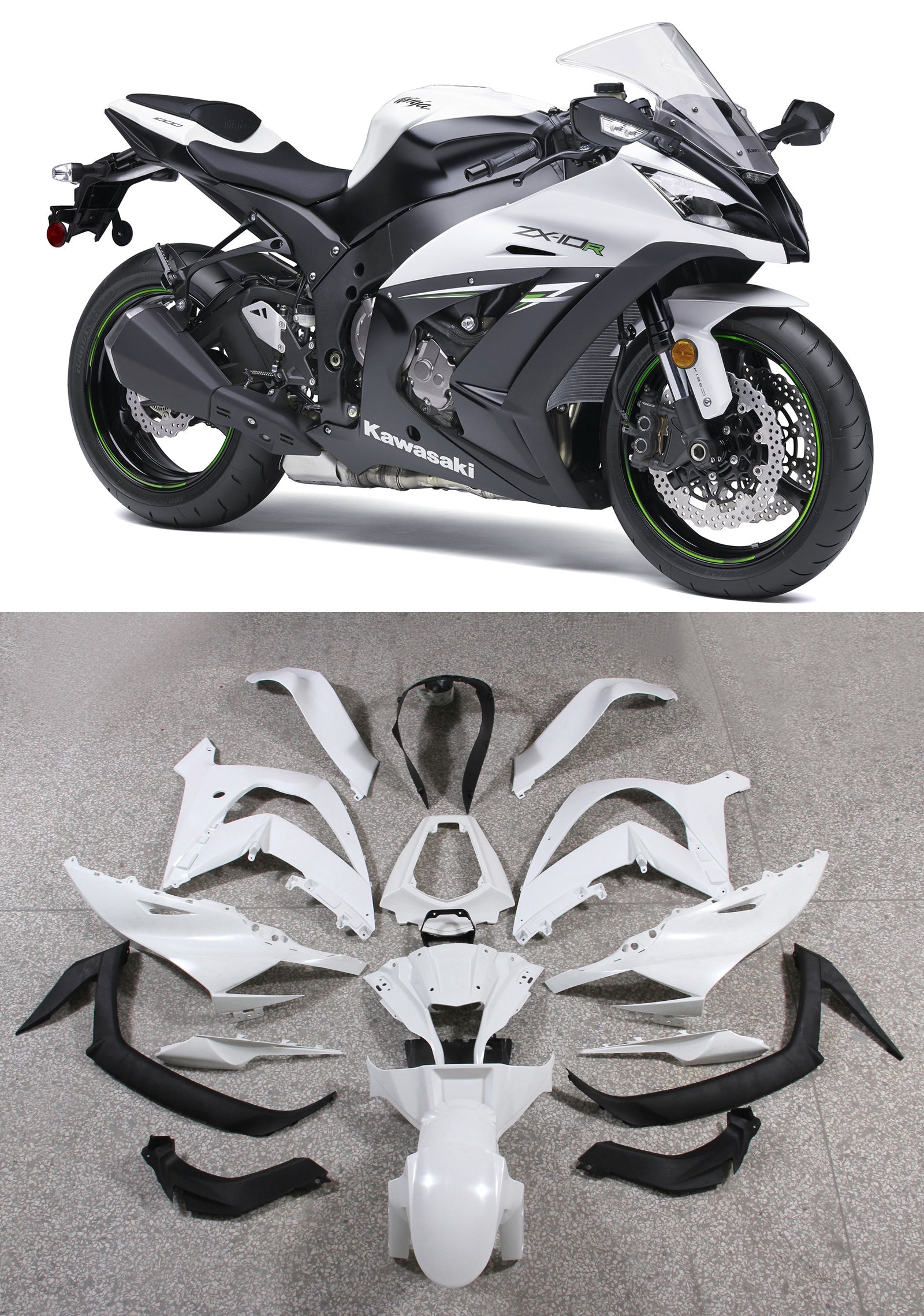 انسيابية 2011-2015 بلاستيك كاواساكي ZX10R نينجا أبيض أسود ZX10R عام