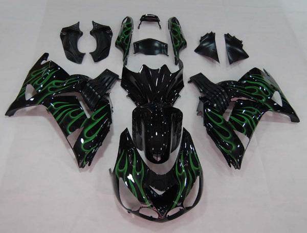 Carenados 2006-2011 Kawasaki ZX14R Negro y Verde Flame Ninja Genérico