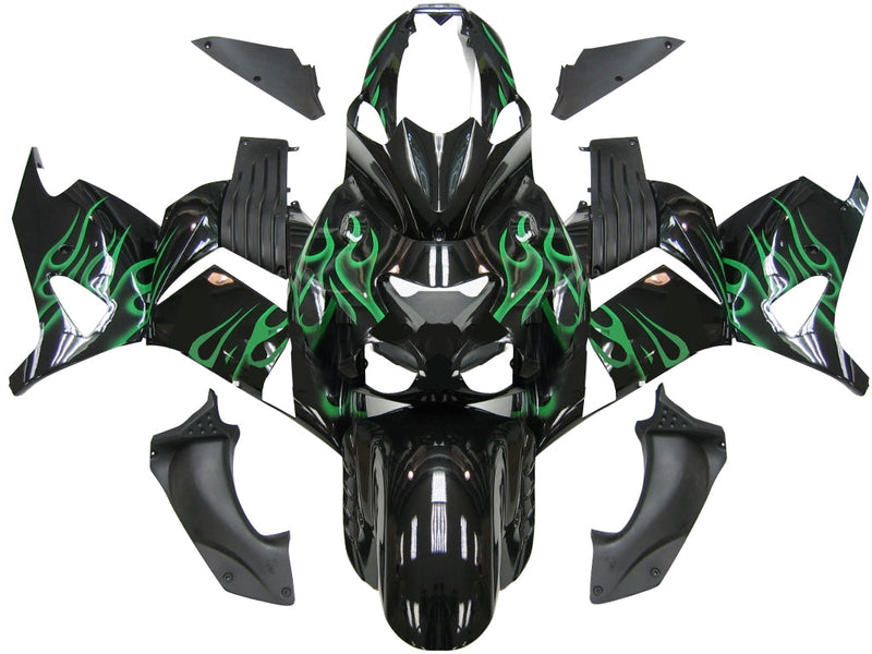 Fairings 2006-2011 Kawasaki ZX14R Black & Green Flame Ninja ZX14R  Generic