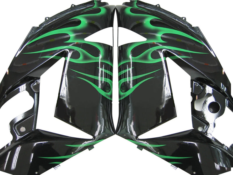 Fairings 2006-2011 Kawasaki ZX14R Black & Green Flame Ninja ZX14R  Generic