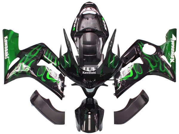 Fairings 2003-2004 Kawasaki ZX6R 636 Black & Green Flame Ninja  Generic