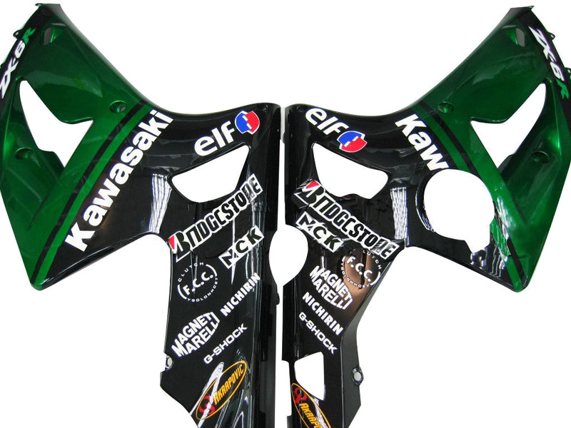 Fairings 2003-2004 Kawasaki ZX6R 636 Green Black elf   Generic