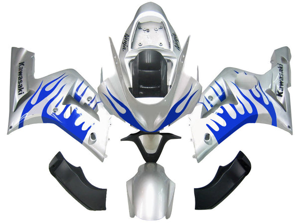 Carenados 2003-2004 Kawasaki ZX6R 636 Plata y Llama Azul Ninja Genérico