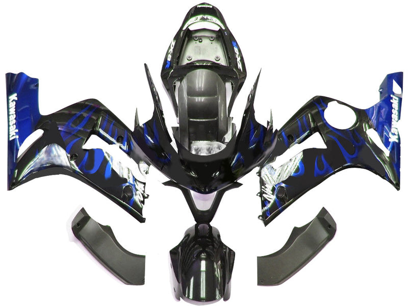 Fairings 2003-2004 Kawasaki ZX6R 636 Black & Blue Flame Ninja  Generic