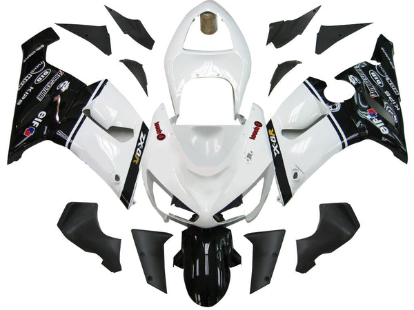 Fairings 2005-2006 Kawasaki ZX6R 636 أبيض أسود قزم ZX6R عام