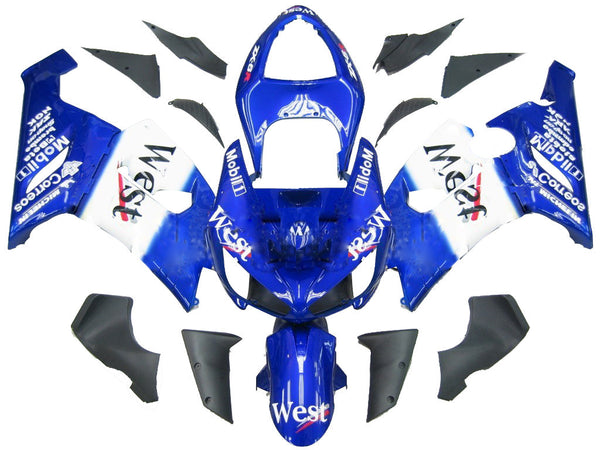 Fairings 2005-2006 Kawasaki ZX6R 636 أزرق أبيض غرب عام