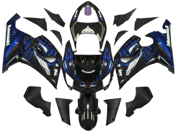 Fairings 2005-2006 Kawasaki ZX6R 636 Black &amp; Blue Flame Ninja Generic