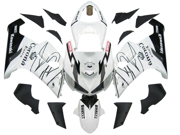 Fairings 2005-2006 Kawasaki ZX6R 636 أبيض أسود كورونا عام