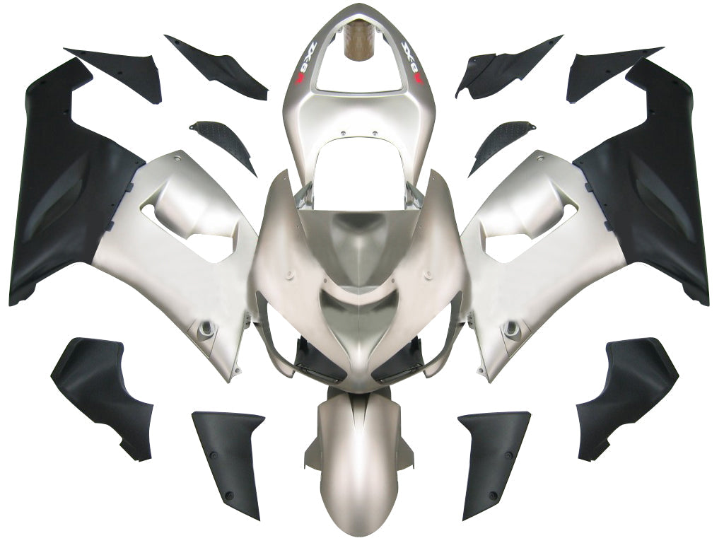 Fairings 2005-2006 Kawasaki ZX6R 636 Matte Silver & Black Ninja  Generic