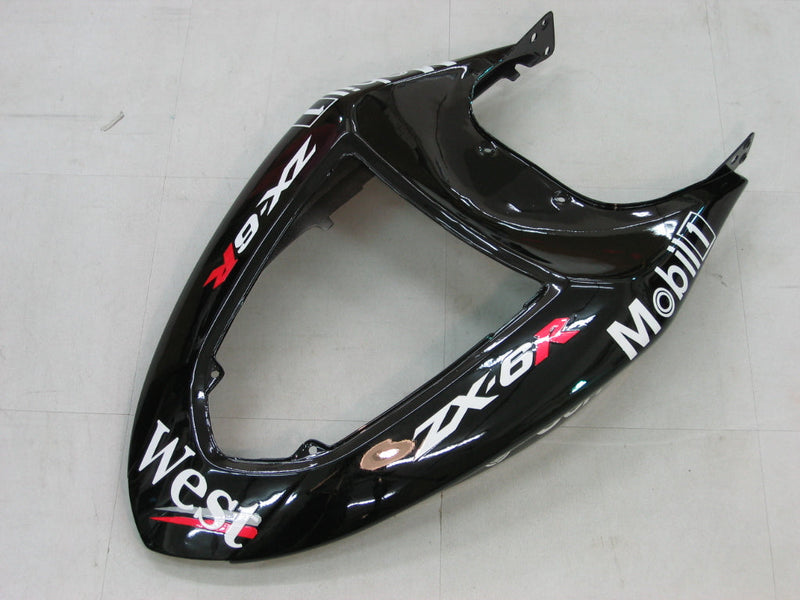 Fairings 2005-2006 Kawasaki ZX6R 636 أسود أبيض غرب ZX6R عام