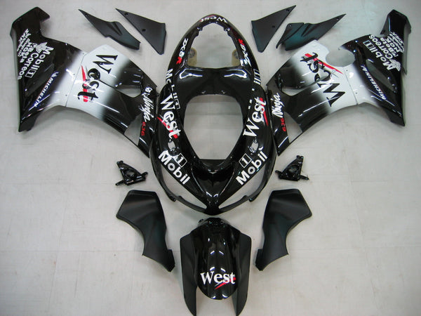 Fairings 2005-2006 Kawasaki ZX6R 636 أسود أبيض غرب ZX6R عام