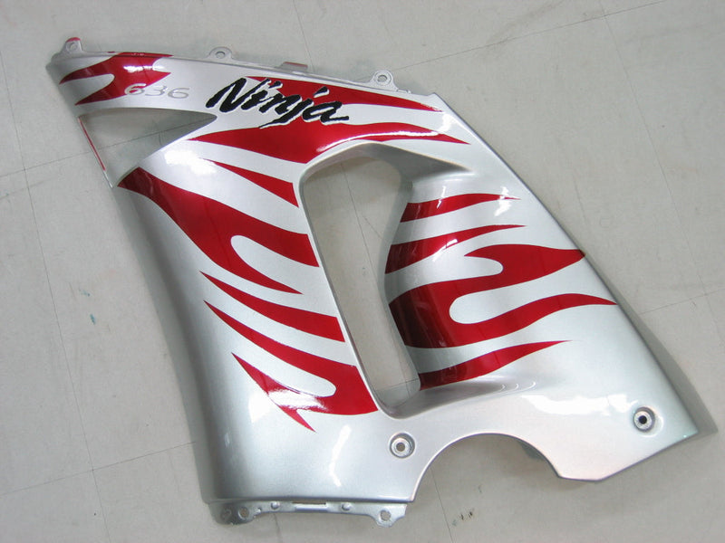 Fairings 2005-2006 Kawasaki ZX6R 636 Silver & Red Flame Ninja   Generic