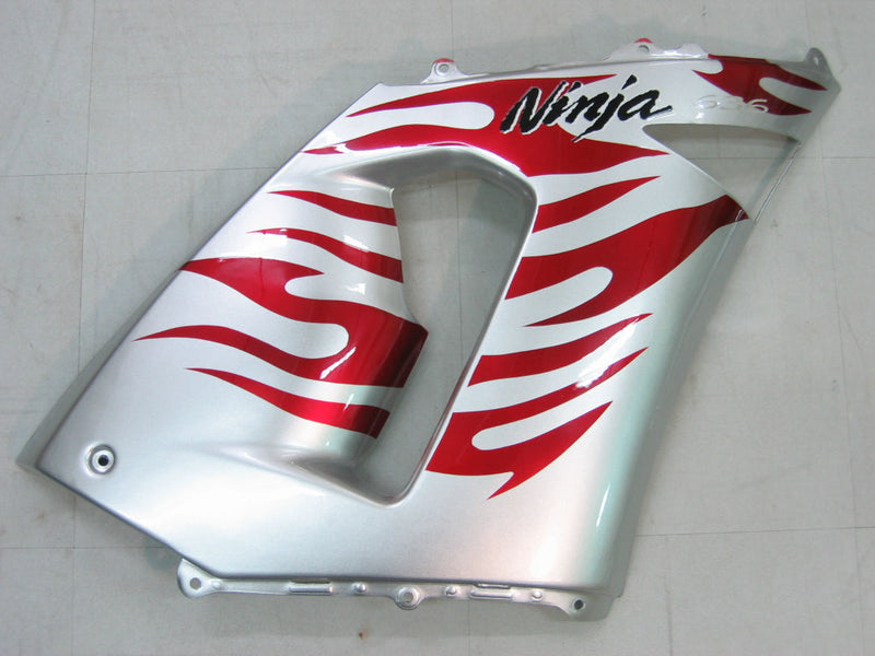 Fairings 2005-2006 Kawasaki ZX6R 636 فضي وأحمر لهب نينجا عام