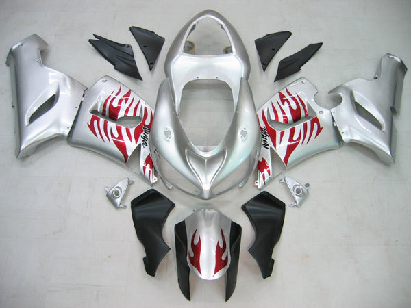 Fairings 2005-2006 Kawasaki ZX6R 636 Silver & Red Flame Ninja   Generic