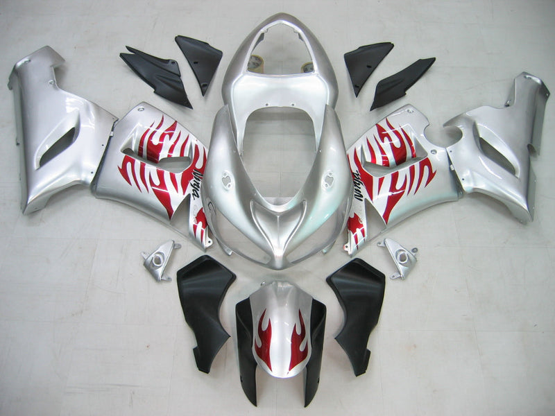 Carenados 2005-2006 Kawasaki ZX6R 636 Plata y Llama Roja Ninja Genérico