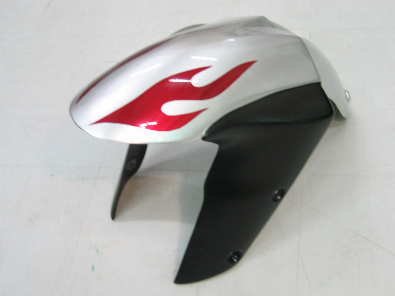 Fairings 2005-2006 Kawasaki ZX6R 636 فضي وأحمر لهب نينجا عام