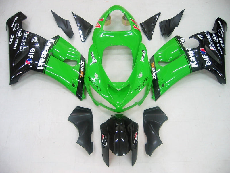 Fairings 2005-2006 Kawasaki ZX6R 636 أخضر أسود رقم 14 ZX6R عام