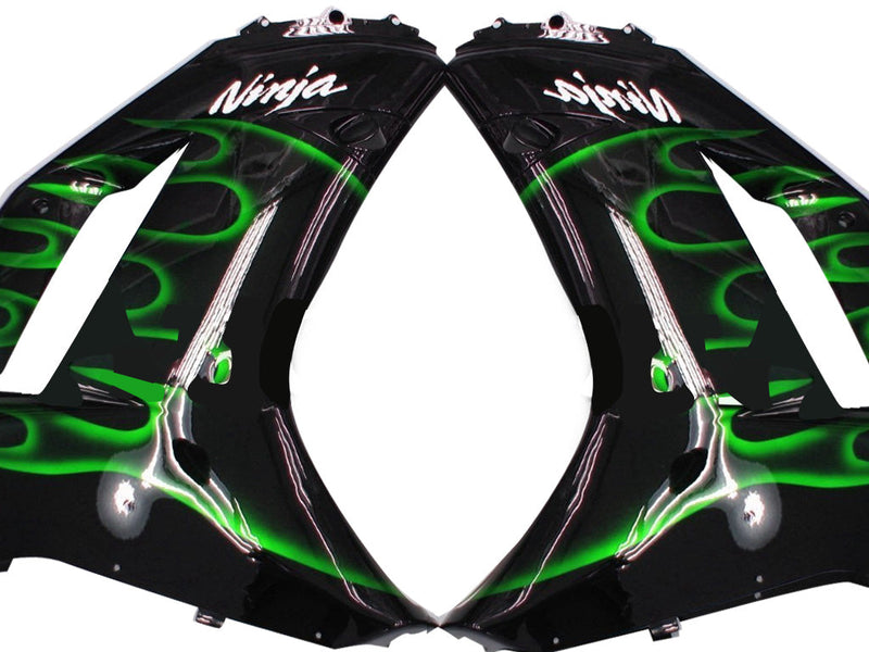 Fairings 2007-2008 Kawasaki ZX6R ZX636 Black & Green Flame Ninja  Generic