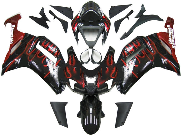 Fairings 2007-2008 Kawasaki ZX6R ZX636 Black & Red Flame Ninja ZX6R   Generic