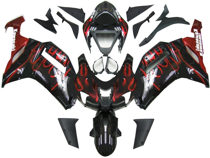 Fairings 2007-2008 Kawasaki ZX6R ZX636 أسود وأحمر لهب نينجا ZX6R عام