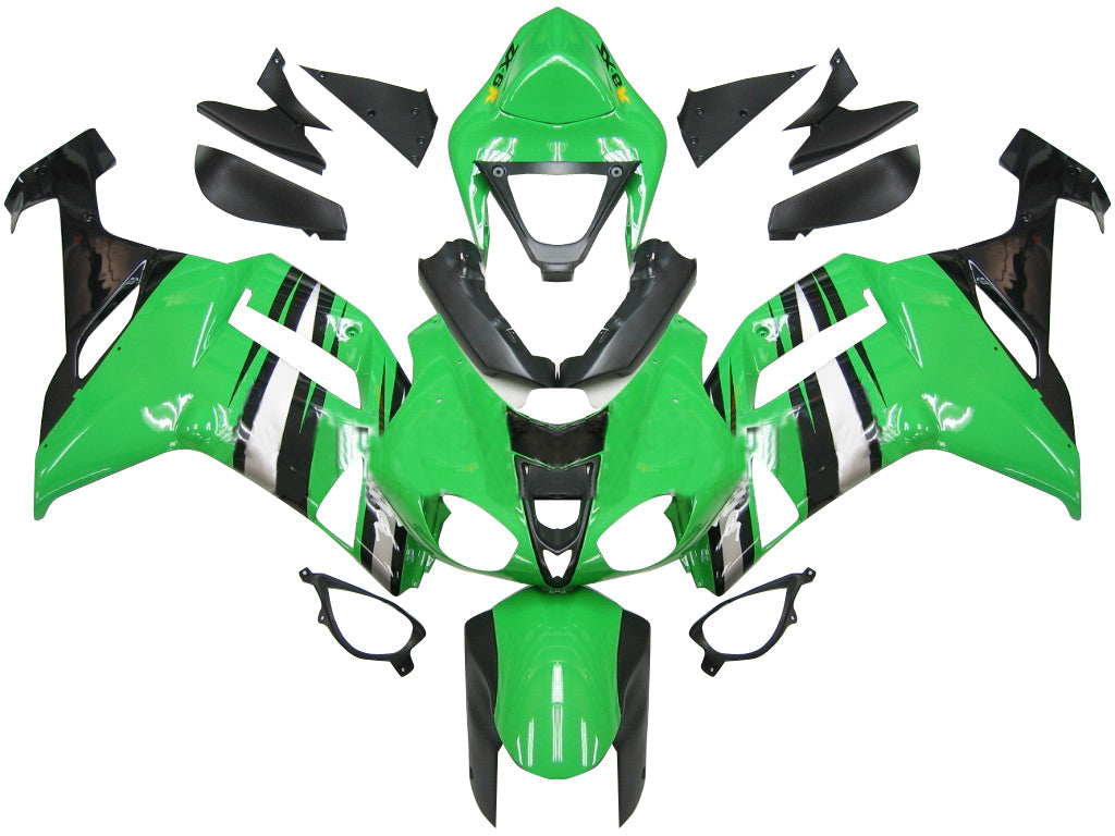 Fairings 2007-2008 Kawasaki ZX6R ZX636 Green Black Silver  Ninja ZX6R  Generic