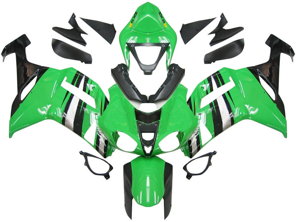 Fairings 2007-2008 Kawasaki ZX6R ZX636 Green Black Silver  Ninja ZX6R  Generic