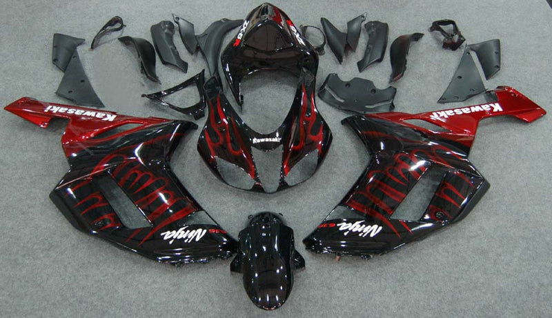 Fairings 2007-2008 Kawasaki ZX6R ZX636 Black & Red Flame Ninja  Generic