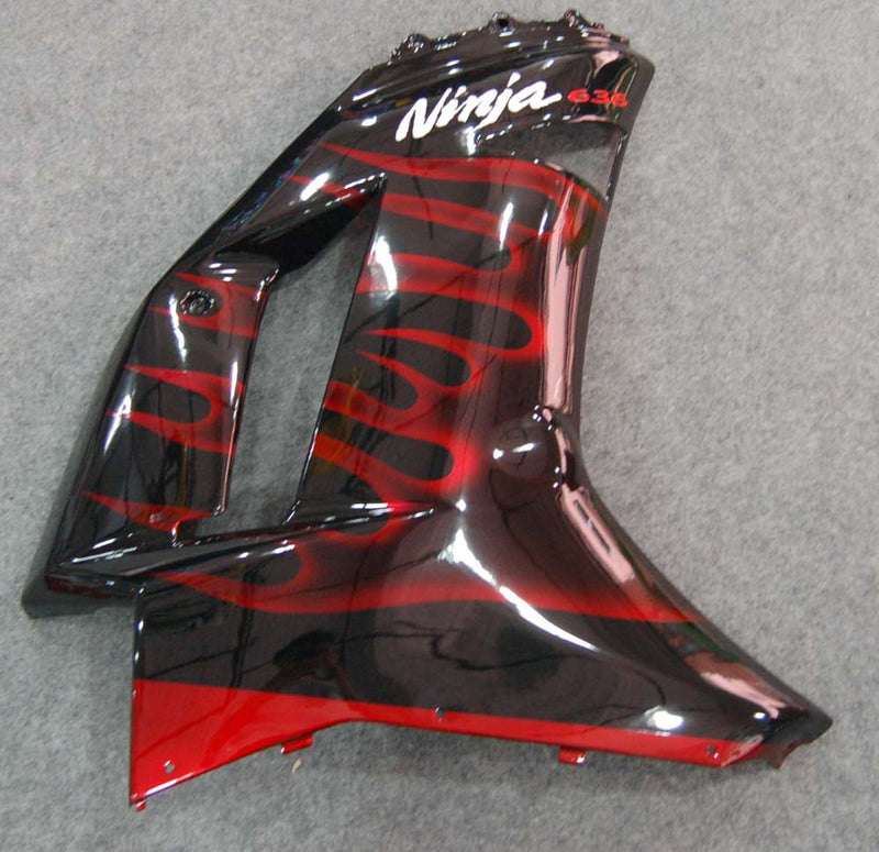 Fairings 2007-2008 Kawasaki ZX6R ZX636 أسود وأحمر لهب نينجا عام