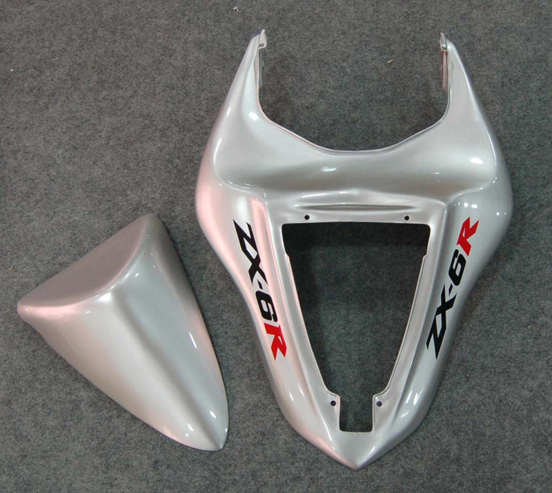 Fairings 2007-2008 Kawasaki ZX6R ZX636 Silver & Red Flame ZX6R  Generic