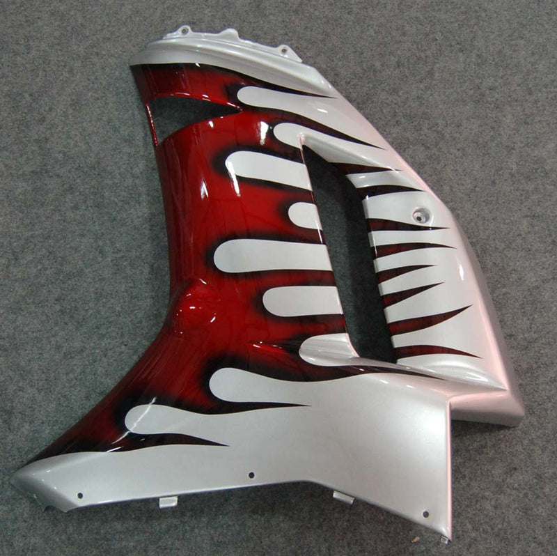 Fairings 2007-2008 Kawasaki ZX6R ZX636 Silver & Red Flame ZX6R  Generic