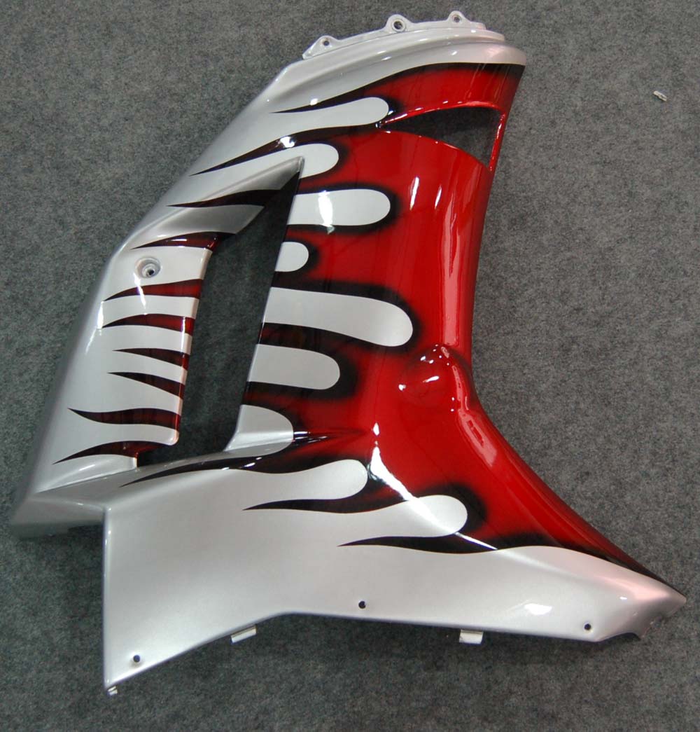 Fairings 2007-2008 Kawasaki ZX6R ZX636 Silver & Red Flame ZX6R  Generic