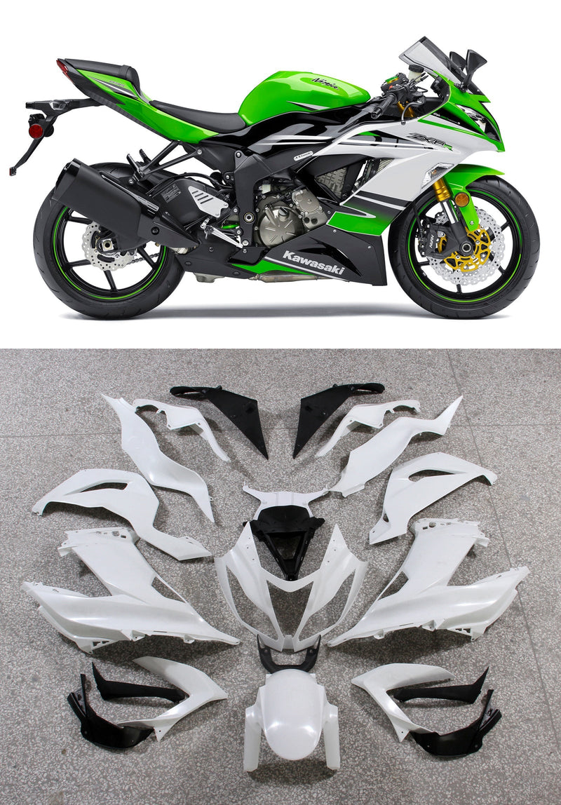 انسيابية 2013-2018 بلاستيك كاواساكي ZX6R 636 أخضر أبيض نينجا عام