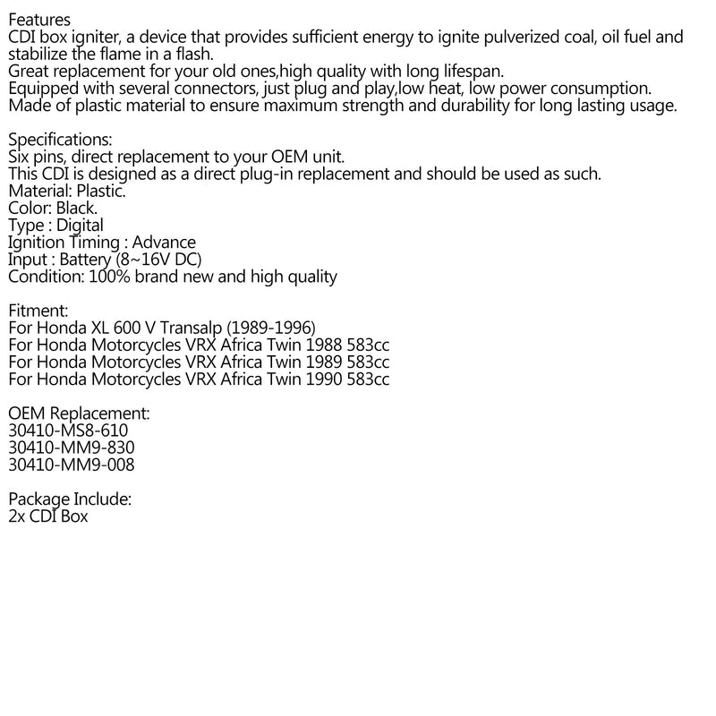 CDI Igniter For Honda XL600 V 87-94 Transalp ,MS8 ,CI558, with side stand switch Generic