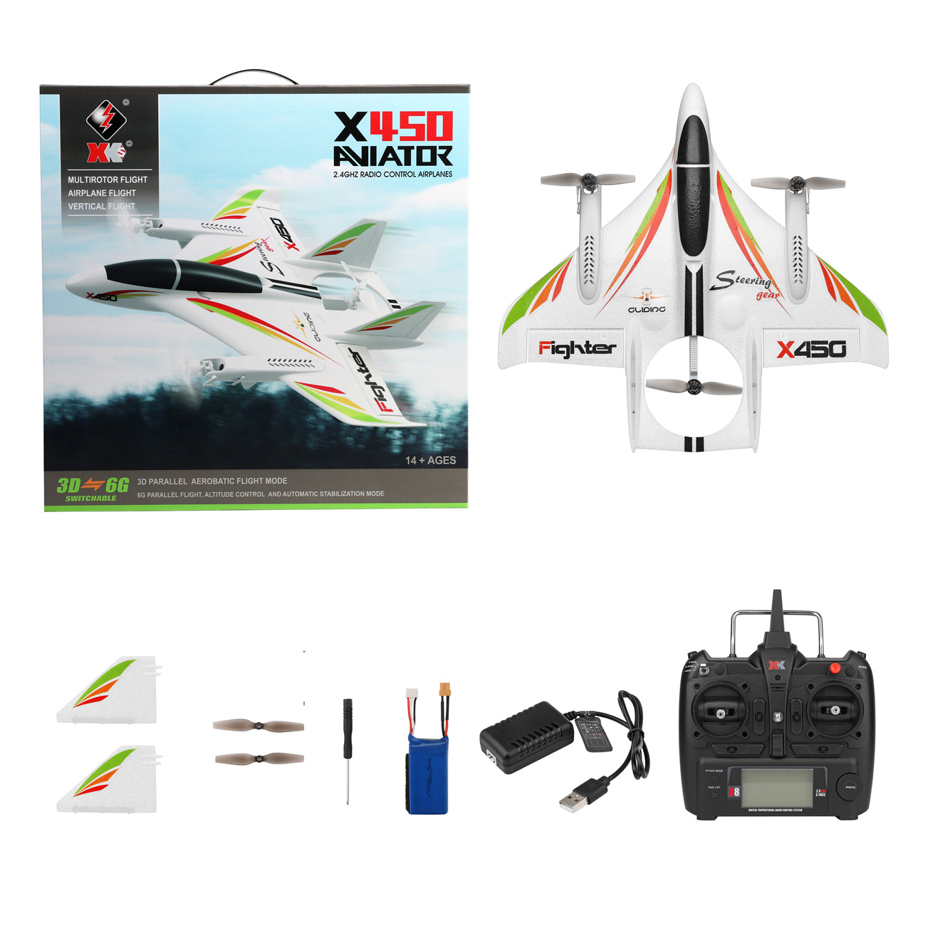 WLtoys XK X450 RC Avión Sin Escobillas 2.4G 6CH 3D/6G LED Ala Fija RTF