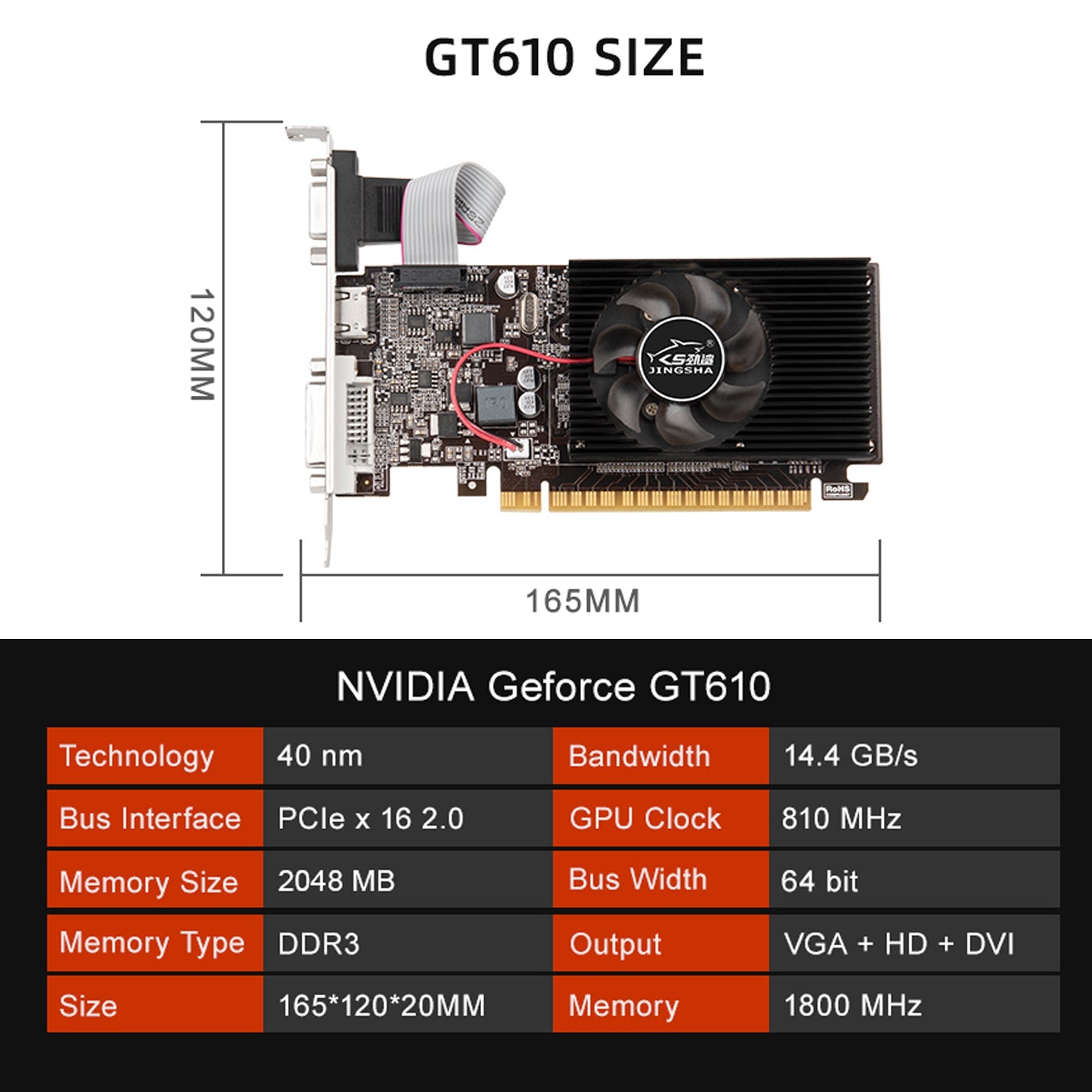 GT610 2GB Discrete Graphics Small Chassis DDR3 Memory VGA Computer Desktop