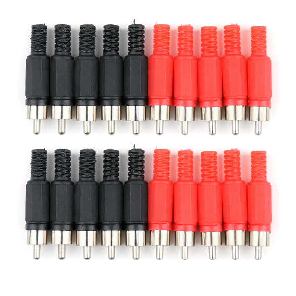20 piezas RCA enchufe tipo soldadura conector de cable de audio rojo y negro