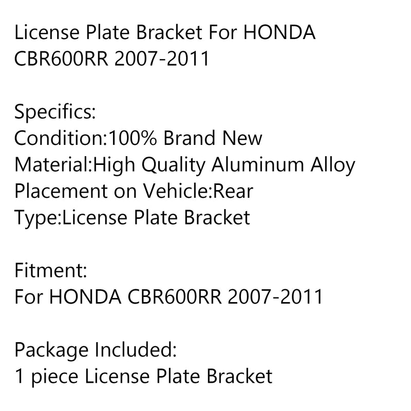 حامل لوحة الترخيص الخلفي لسيارة HONDA CBR600RR 2007-2011 Generic
