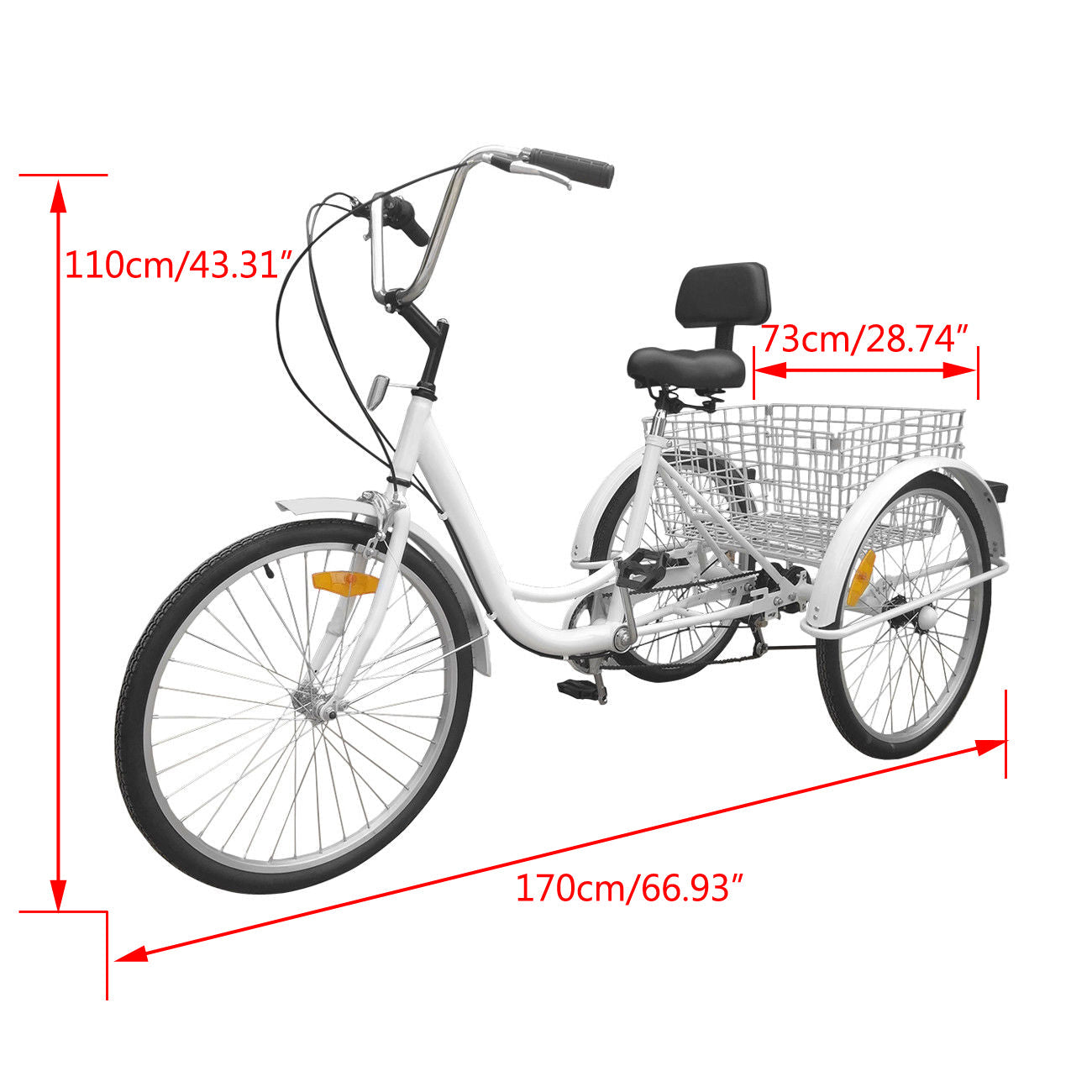 7-Speed 24" Adult 3-Wheel Tricycle Cruise Bike Bicycle With Basket