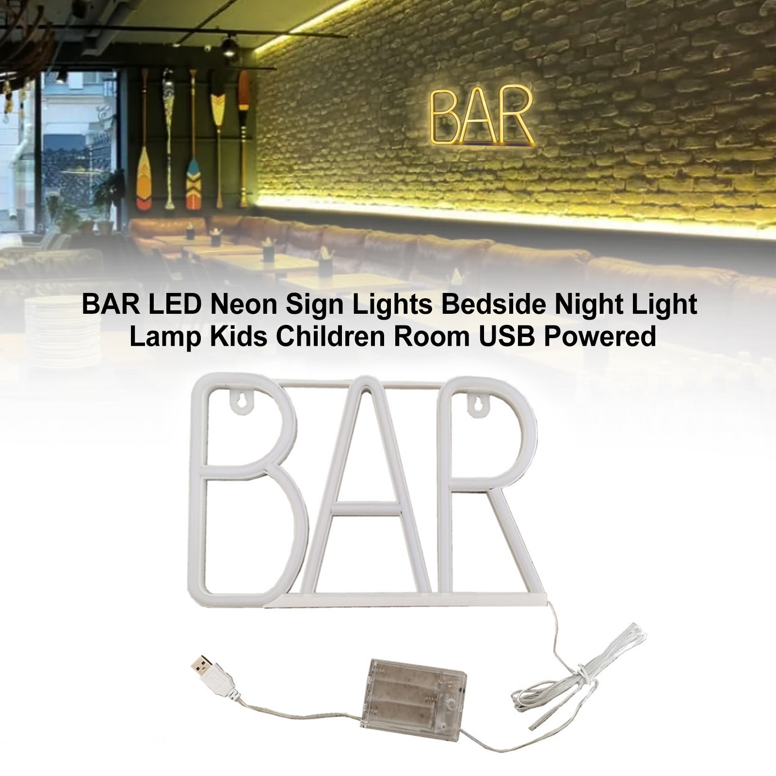 BAR LED Neon Sign Lights Bedside Night Light Lamp Kids Children Room USB Powered