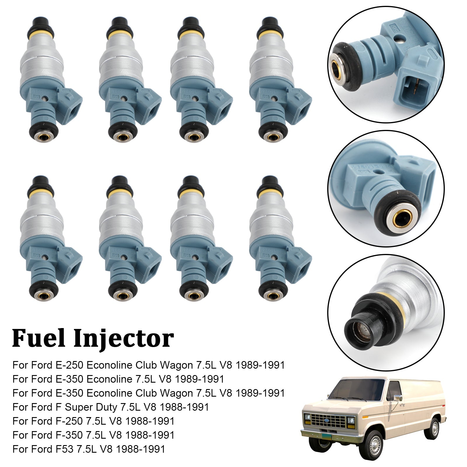 1988-1991 Ford E-250 E-350 7.5L V8 822-11120 8PCS Fuel Injectors 0280150759