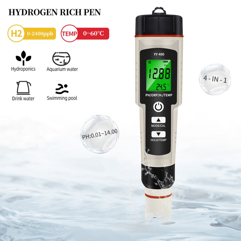 Portable 4 In 1 Hydrogen-Rich Test Pen H2 Enrichment PH/ORP/TEMP Water Quality Meter Tester