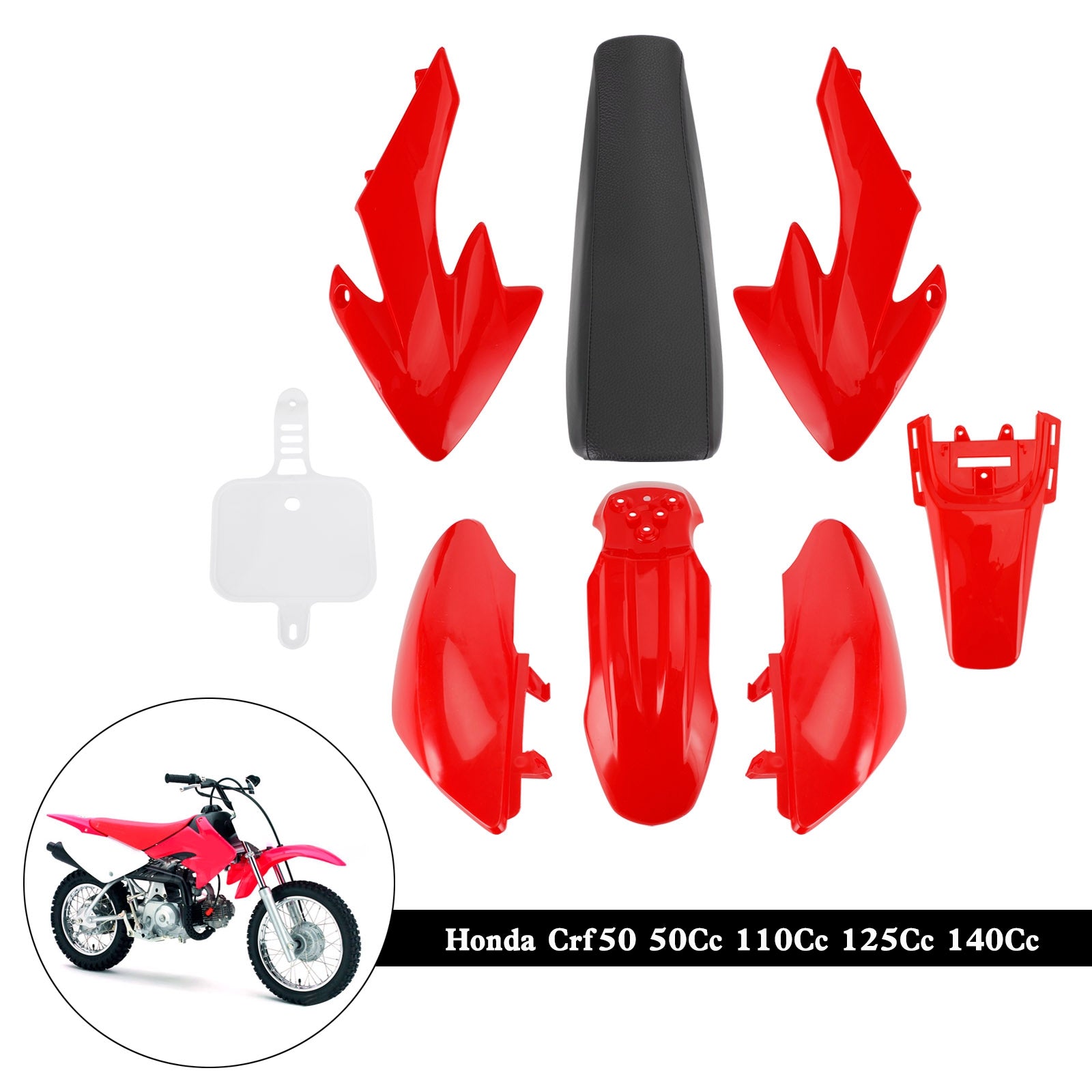 50Cc 110Cc 125Cc 140Cc Plástico 4 tiempos Crf50 Pit Off-Road Bike Set Guardabarros Asiento