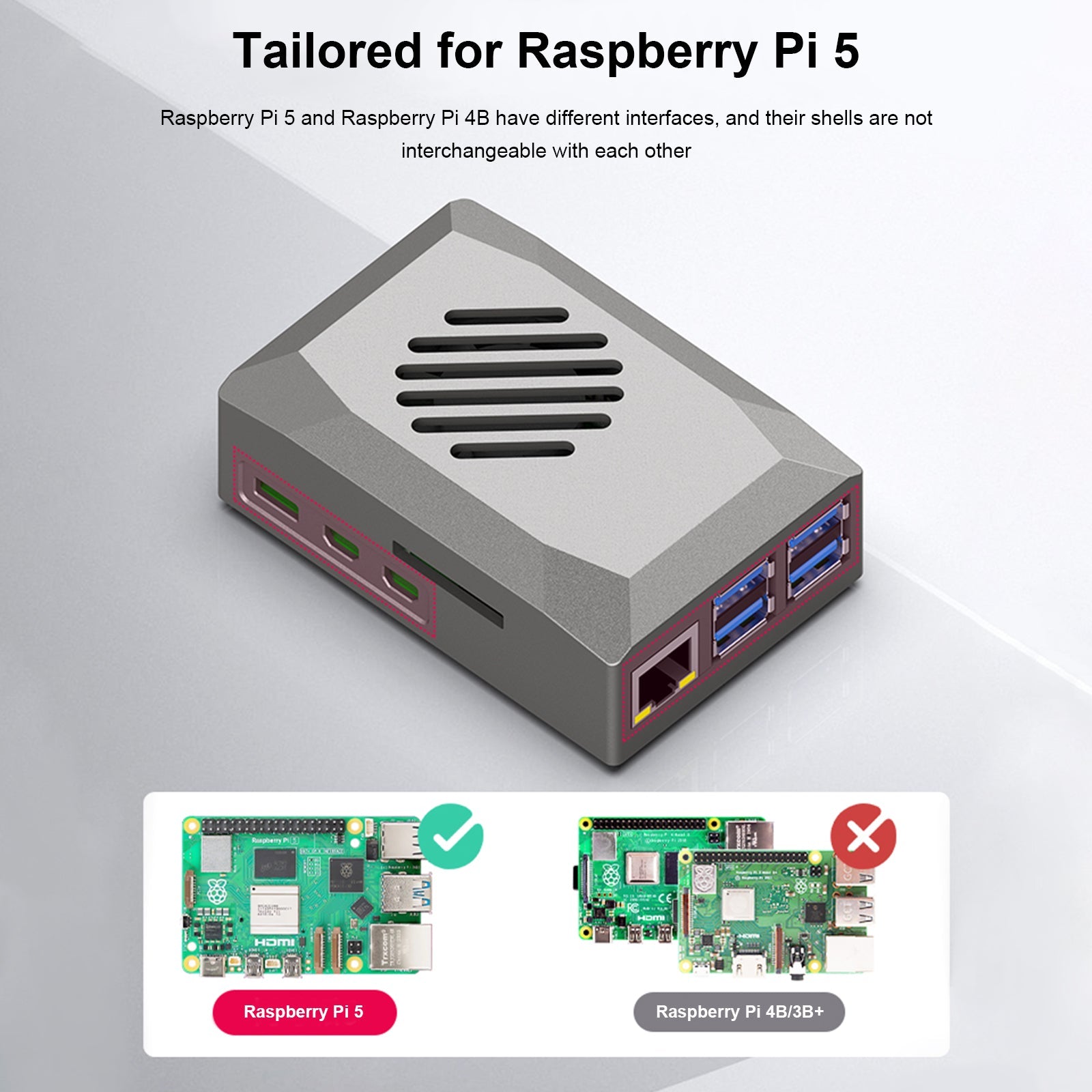 Silver Shadow Shell Raspberry pi5 Caja protectora ABS Material Control de velocidad Ventilador